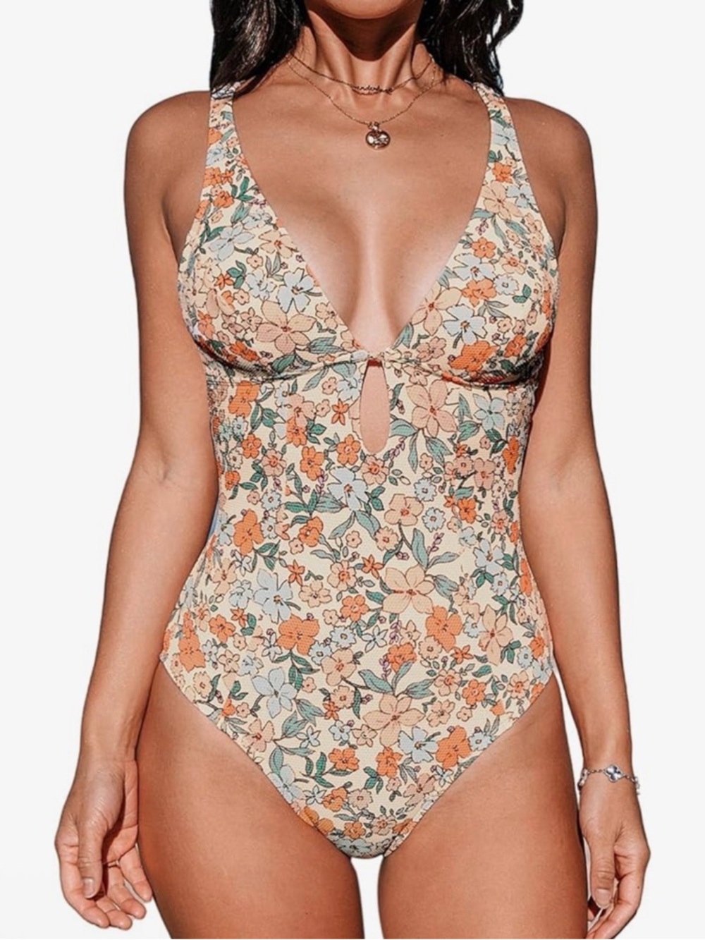 Cupshe Floral One Piece Swimsuit Cutout Back Size M NWT